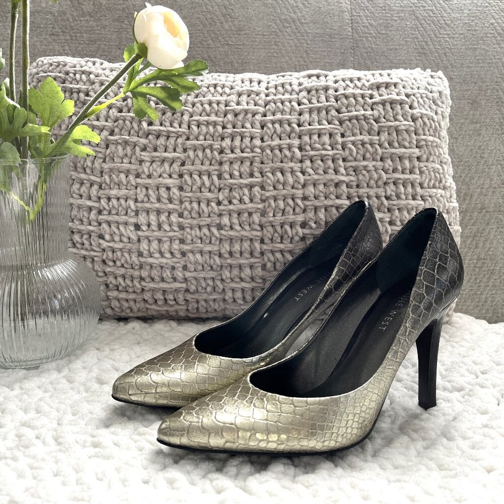 Nine West Ombre Snake Heels (Gold/Black) 5.5